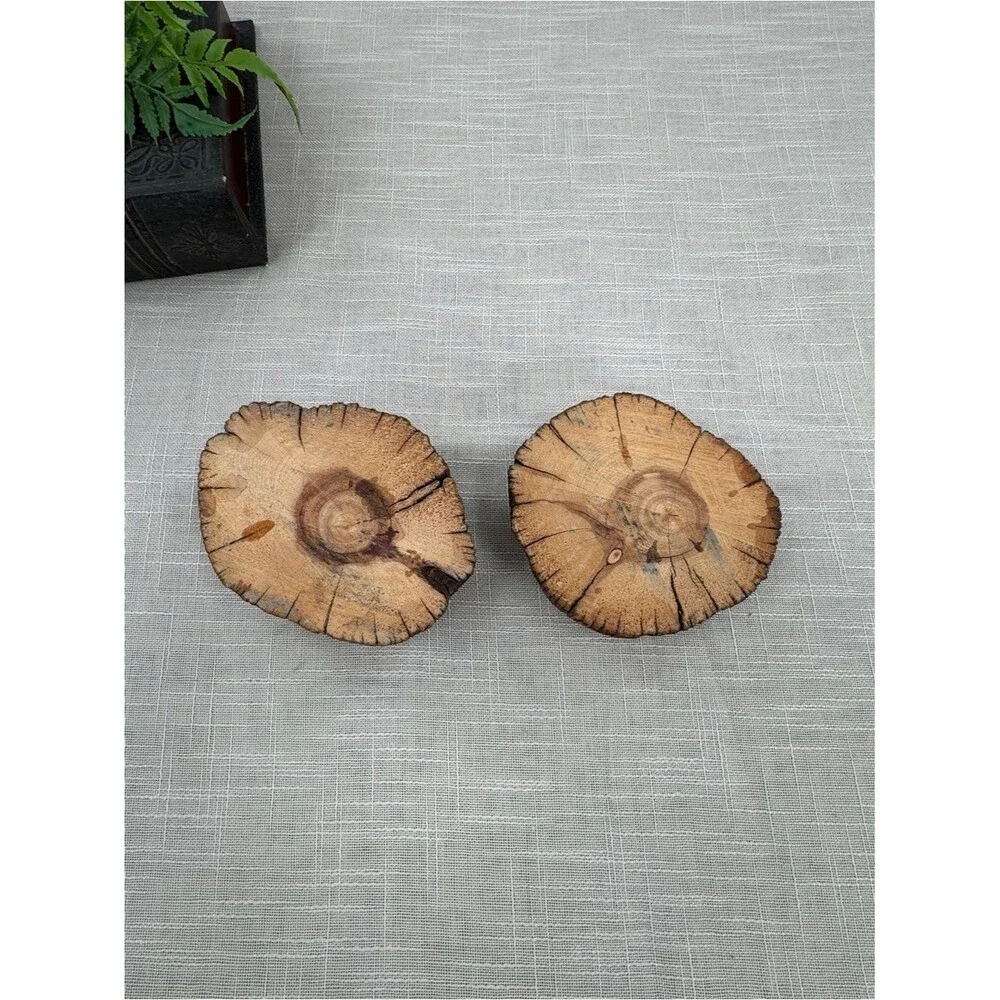 Vintage Hand Turned Natural Wood Log Votive Candle Holders Rustic Cabin Decor
